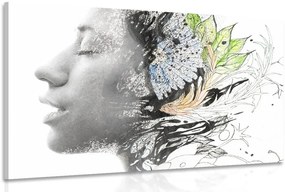 Quadro su tela – Donna con fiori dipinti