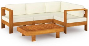 Set divani giardino 5 pz cuscini bianco crema in legno d&#039;acacia