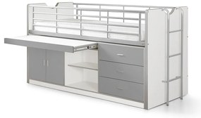 Letto da bambini rialzato bianco/grigio con contenitore con rete inclusa 90x200 cm Bonny – Vipack