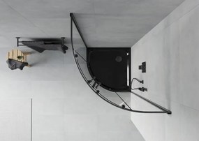 Mexen Rio cabina doccia semicircolare 80 x 80 cm, trasparente, nera + piatto doccia Flat, nero - 863-080-080-70-00-4170B