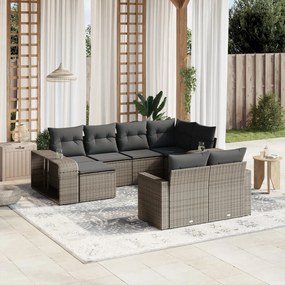 Set divano da giardino 10 pz con cuscini grigio in polyrattan