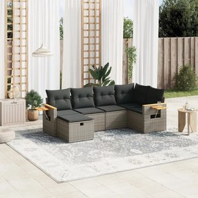 Set Divano da Giardino 6 pz con Cuscini Grigio in Polyrattan