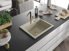 Mexen Oscar lavello da cucina in granito 1 vasca 580 x 490 mm, beige, sifone dorato - 6519581000-69-G