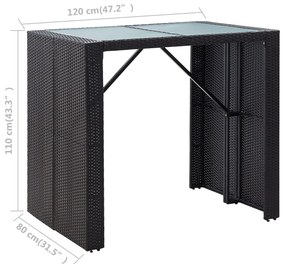 Set da Bar da Giardino 5 pz in Polyrattan e Vetro Nero