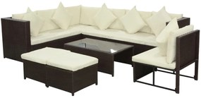 Set divani da giardino 8 pz con cuscini in polyrattan marrone