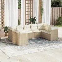 Set Divano da Giardino 9 pz con Cuscini Beige in Polyrattan 3218128