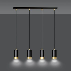Lampadario 4 Luci Ivar Con Cilindri In Acciaio Nero E Oro