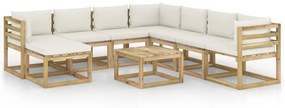 Set salotto giardino con cuscini 9 pz in pino impregnato