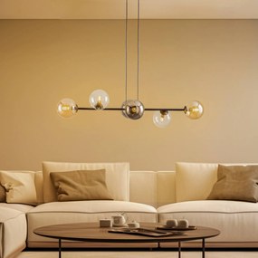 EMIBIG LIGHTING Lampada a sospensione Glassy, a 6 luci, grafite/ambra/trasparente, vetro, 110 cm