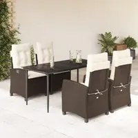 Set da Pranzo da Giardino 5pz con Cuscini in Polyrattan Marrone 3212766