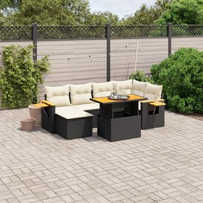 Set divani da giardino con cuscini 8 pz nero in polyrattan