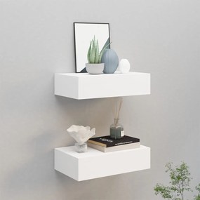 Scaffali Con Cassetti Da Parete 2 Pz Bianchi 40x23,5x10 Cm Mdf /