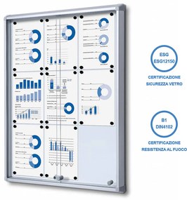 Bacheca con Ante Scorrevoli 72x98,2x5,9 cm in Alluminio Fondo Magnetico Silver