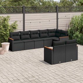 Set divani da giardino con cuscini 8 pz nero in polyrattan