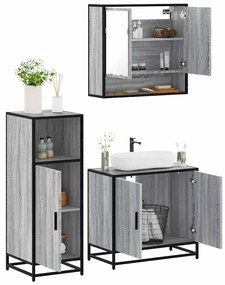 Set Mobili Da Bagno 3 Pz Grigio Sonoma İn Legno Multistrato /
