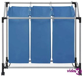 vidaXL Portabiancheria con 3 Scomparti in Acciaio Blu