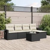 Set Divano da Giardino 6 pz con Cuscini Nero in Polyrattan 3220095