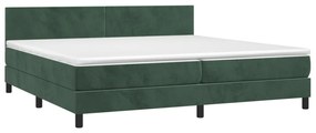 Letto a molle con materasso e led verde scuro 200x200cm velluto