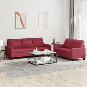 Set di divani 2 pz con cuscini rosso vino in similpelle