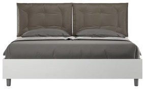 Letto matrimoniale contenitore 160x190 bianco frassino cuscini similpelle cappuccino Egos Annalisa