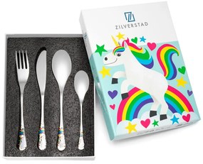 Posate per bambini in acciaio inox argento 4 pezzi Unicorn - Zilverstad