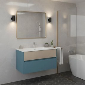 Mobile da bagno sospeso sotto lavabo Niwa 2 cassetti L 89.5 x H 50 x P 45.5 cm blu pacifico e sabbia cannettato
