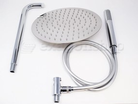 Kit doccia con soffione 30 cm tondo braccio doccetta con flessibile in pvc e presa acqua con supporto in acciaio cromo