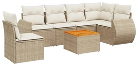 Set divani da giardino 7 pz con cuscini beige in polyrattan