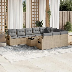 Set Divani da Giardino 11 pz con Cuscini Beige in Polyrattan