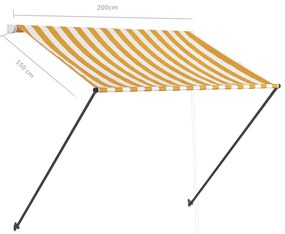Tenda da Sole Retrattile con LED 200x150 cm Giallo e Bianco