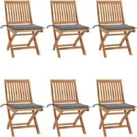 Sedie da Giardino Pieghevoli con Cuscini 6 pz Massello di Teak 3072835