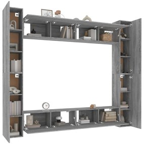 Set mobili porta tv 8pz grigio sonoma in legno multistrato