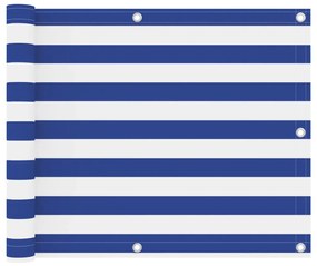 Paravento Da Balcone Bianco E Blu 75x300 Cm Tessuto Oxford /