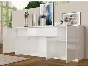 Credenza Mito: 4 Ante + 1 Cassetto Bianco Lucido - Dimensioni 2102 x 450 x 850 mm