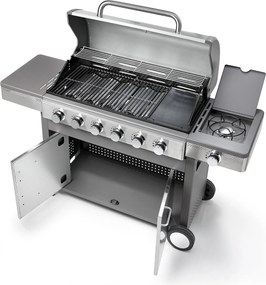 Barbecue a Gas GPL 6 Fuochi + 1 Fornello Laterale Ompagrill Indianapolis 7/B in Acciaio Inox...