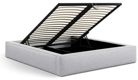 Letto matrimoniale imbottito grigio chiaro con contenitore e rete inclusi 160x200 cm Simon – Micadoni