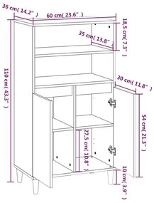 Credenza Bianco Lucido 60x36x110 cm in Legno Multistrato