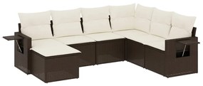 Set divani da giardino 7 pz con cuscini marrone in polyrattan