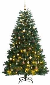 Albero Natale Incernierato con LED e Palline, Albero Natale Incernierato con 300 LED e Palline 210 cm IV