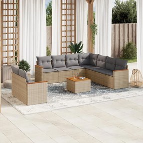 Set Divano da Giardino 10 pz con Cuscini Beige in Polyrattan