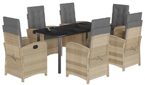 Set pranzo da giardino 7 pz con cuscini beige misto polyrattan