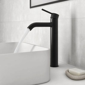 Rubinetto per lavabo a canna alta MIA nero spazzolato in ottone SENSEA P 17.9 cm H 29 cm