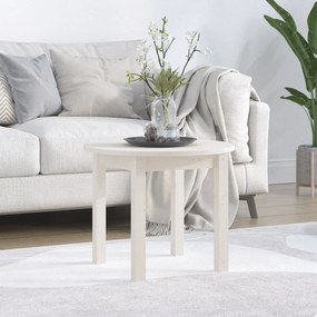 Tavolino Da Salotto Bianco Ø 55x45 Cm İn Legno Massello Di Pino /