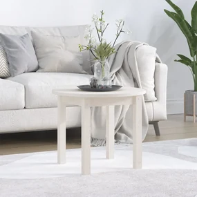 Tavolino Da Salotto Bianco Ø 55x45 Cm İn Legno Massello Di Pino /