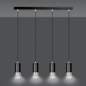 Lampadario 4 Luci Ivar Con Cilindri In Acciaio Nero E Cromo