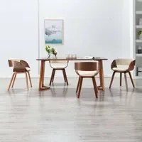 Sedie da Pranzo 4 pz Crema in Legno Piegato e Similpelle 278857