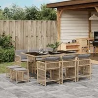 Set Pranzo da Giardino 11 pz con Cuscini Beige Misto Polyrattan 3211692