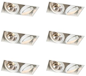 Set di 6 faretti da incasso a scomparsa a 2 luci bianchi, orientabili e inclinabili G53 AR111 - Oneon