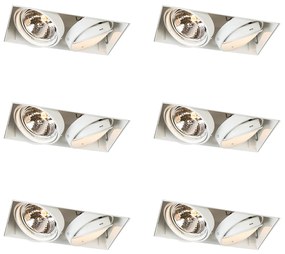 Set di 6 Faretto da incasso a 2 luci orientabile bianco senza cornice - ONEON 111-2 Trimless