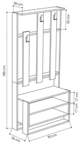 Mobile Ingresso Con Appendiabiti E Vani 90x36x180 Chester Bianco